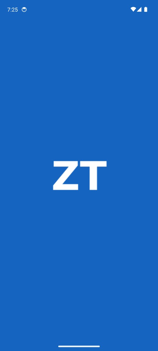 ZamTill splash screen with the letters ZT on a blue background