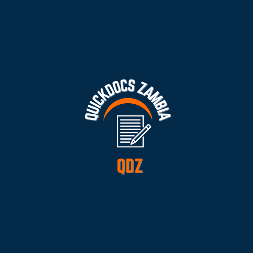 QuickDocs Zambia (QDZ) logo: a document and pencil on a navy background