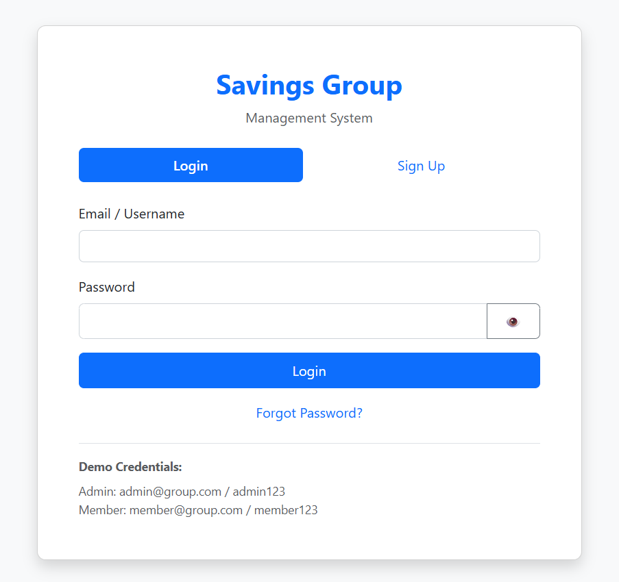 Savings Group management system login page